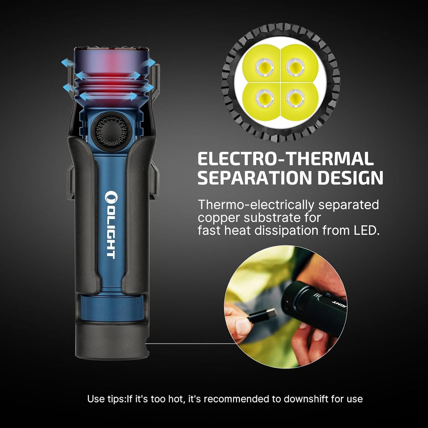 OLIGHT Seeker 4 Pro Flashlight - 4600 Lumens Rechargeable, Waterproof IPX8, USB-C Holster | Midnight Blue Cool White