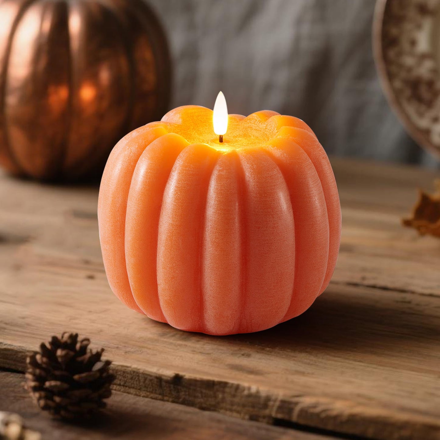 Velsyn Fall Decorations for Home, Flickering Flameless Wax Pumpkin LED Candle with Timer Remote Control, Thanksgiving Gifts, Autumn Farmhouse Rustic Harvest Decor for Tiered Tray Table Indoor (Orange)