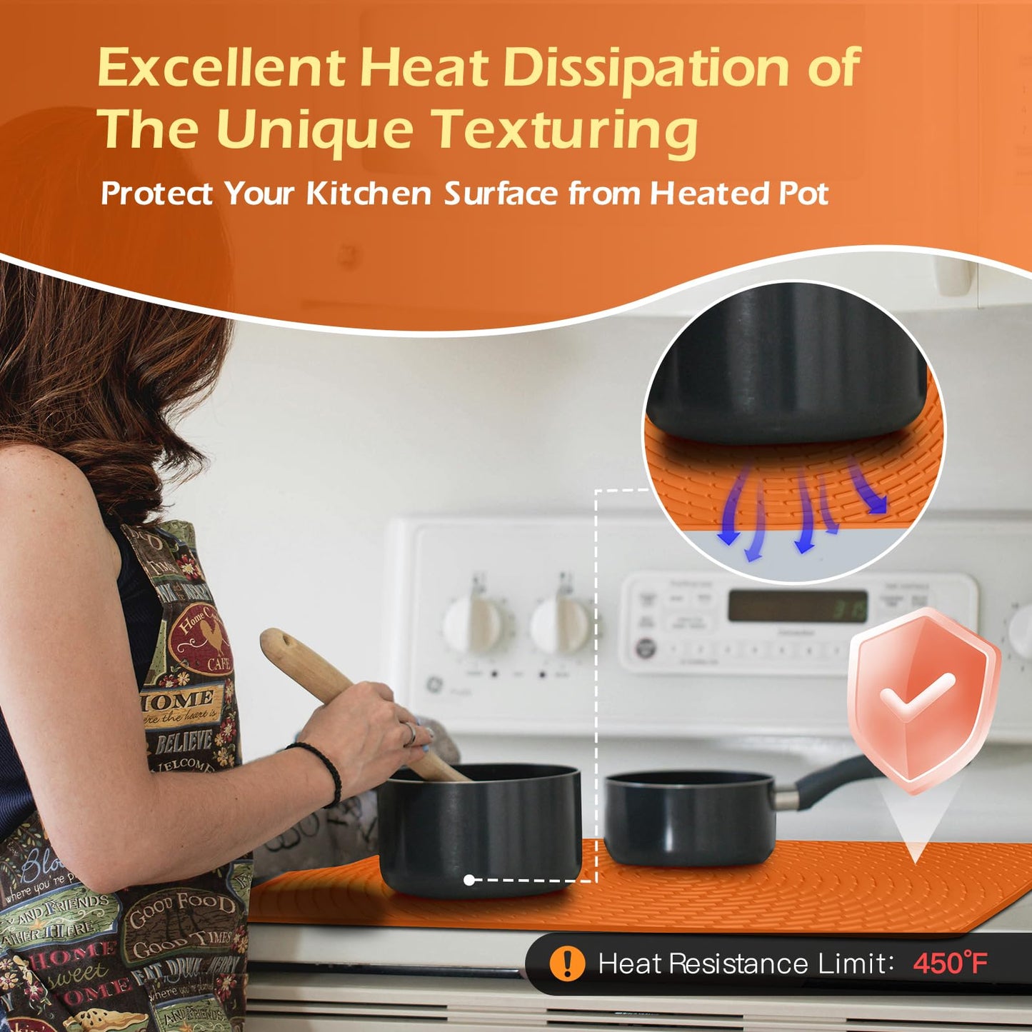 Stove Top Covers for Electric Stove 28" x 20",Silicone Stove Cover Mat Stove Top Protector,450°F Heat Resistance for Glass Stove Top,Dish Drying Mat for Kitchen RV Cooktop Protector (Orange)