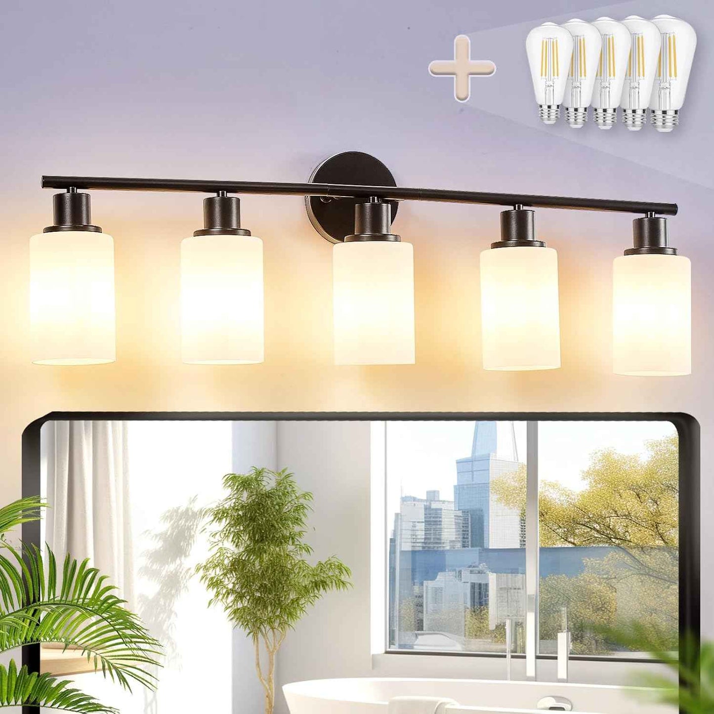 Modern Black 3-Light Bathroom Vanity Light Fixture with Clear Glass Shades - 2 Pack