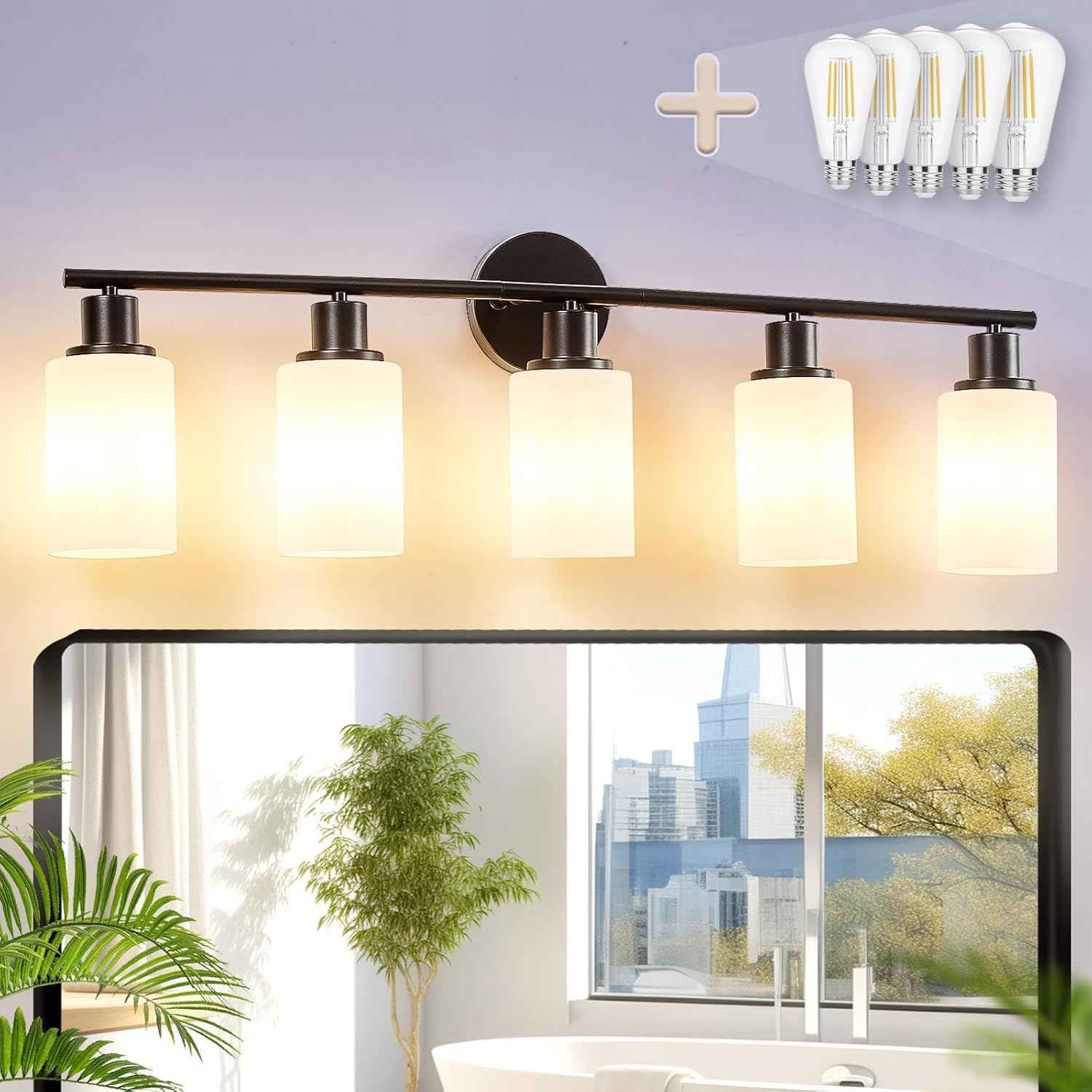 Modern Black 3-Light Bathroom Vanity Light Fixture with Clear Glass Shades - 2 Pack