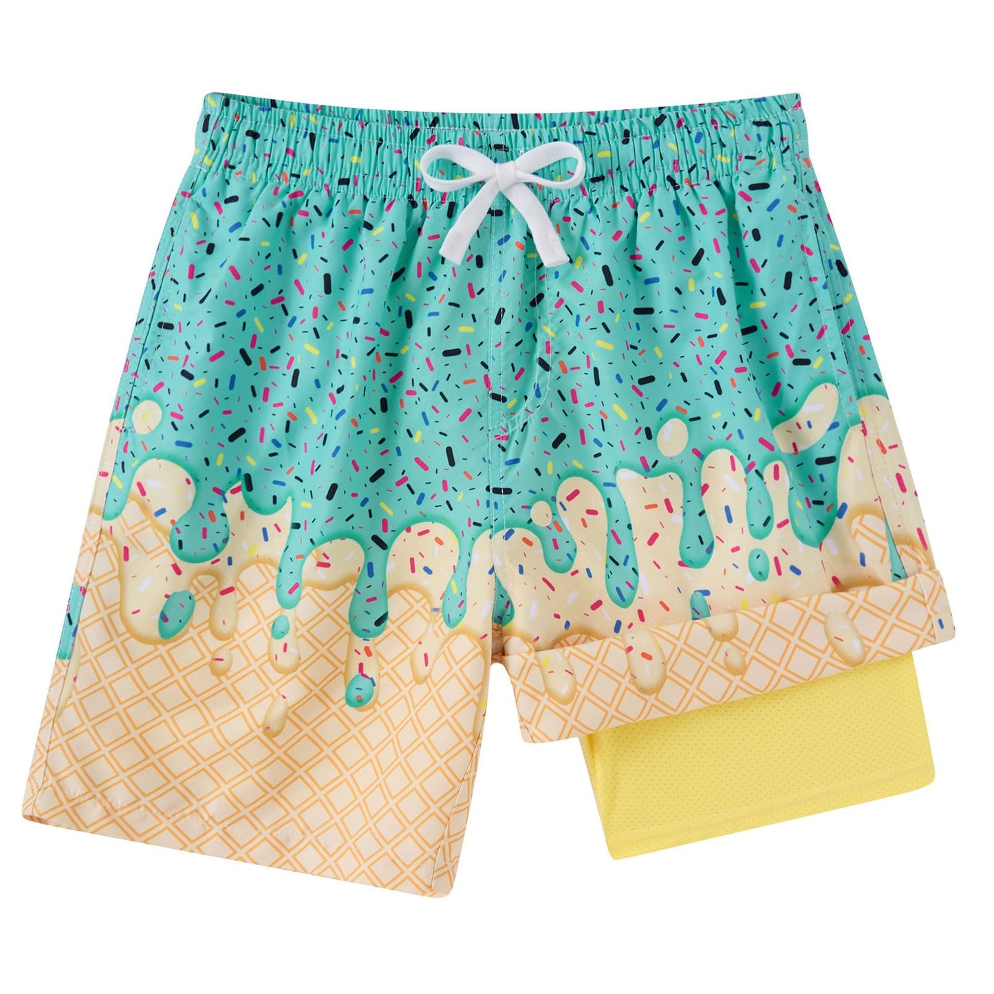 Swim Trunks Boys with Compression Liner Swim Shorts Ice Cream Size 6-7 Years Boy Sports Shorts Green Bathing Suits Swimwear