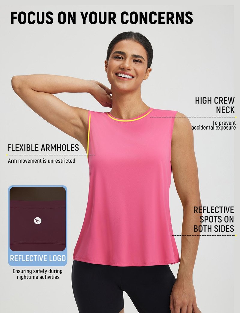 baleaf Women Athletic Tops Sleeveless Workout Tank Tops Tennis Running Yoga Gym Lightweight Quick Dry Split Back Loose Fit UPF 50+ Pink M