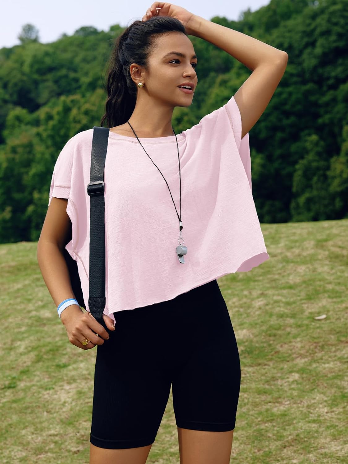 SENSERISE Women's Backless Workout Top - Short Sleeve Athletic Crop Tee for Yoga & Running