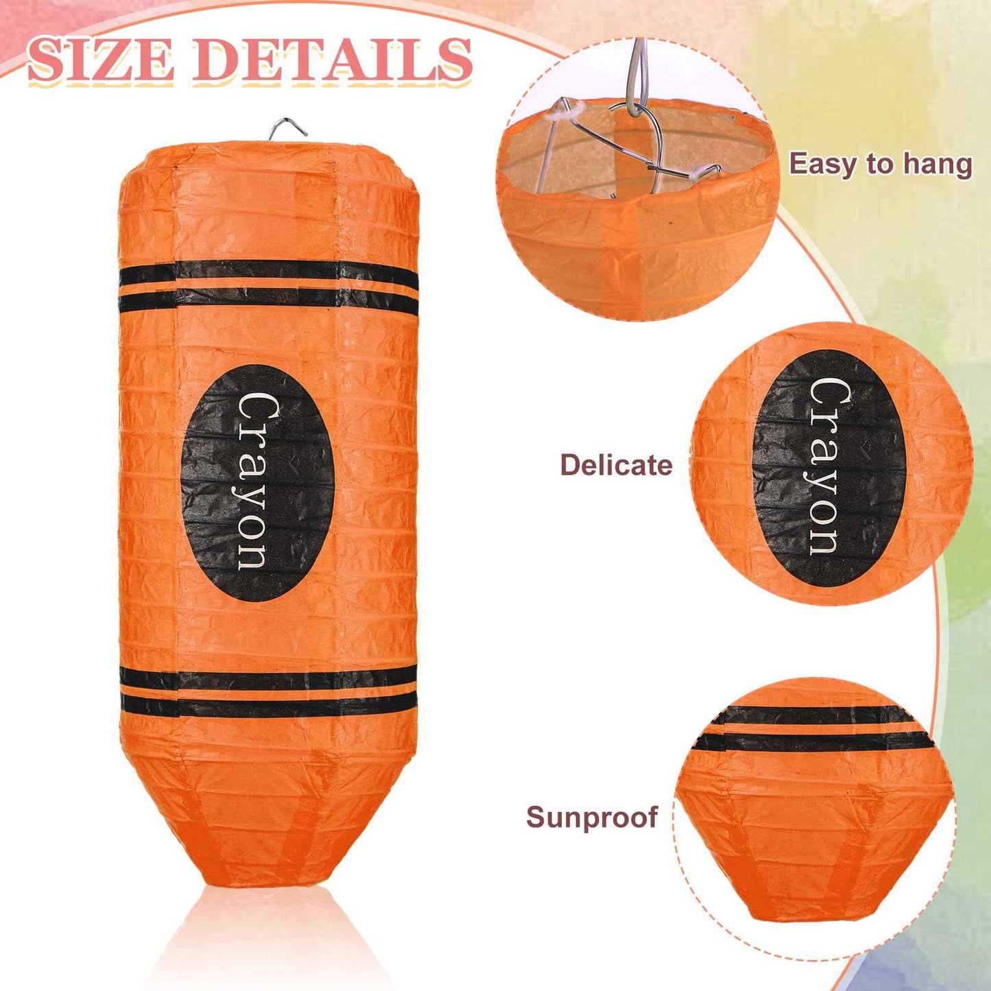 Retisee 12 Pcs Crayon Hanging Paper Lanterns for Teacher Party Decorations, Teachers' Day Classroom School Art Ceiling Decor, School Birthday Supplies (10 Inch)