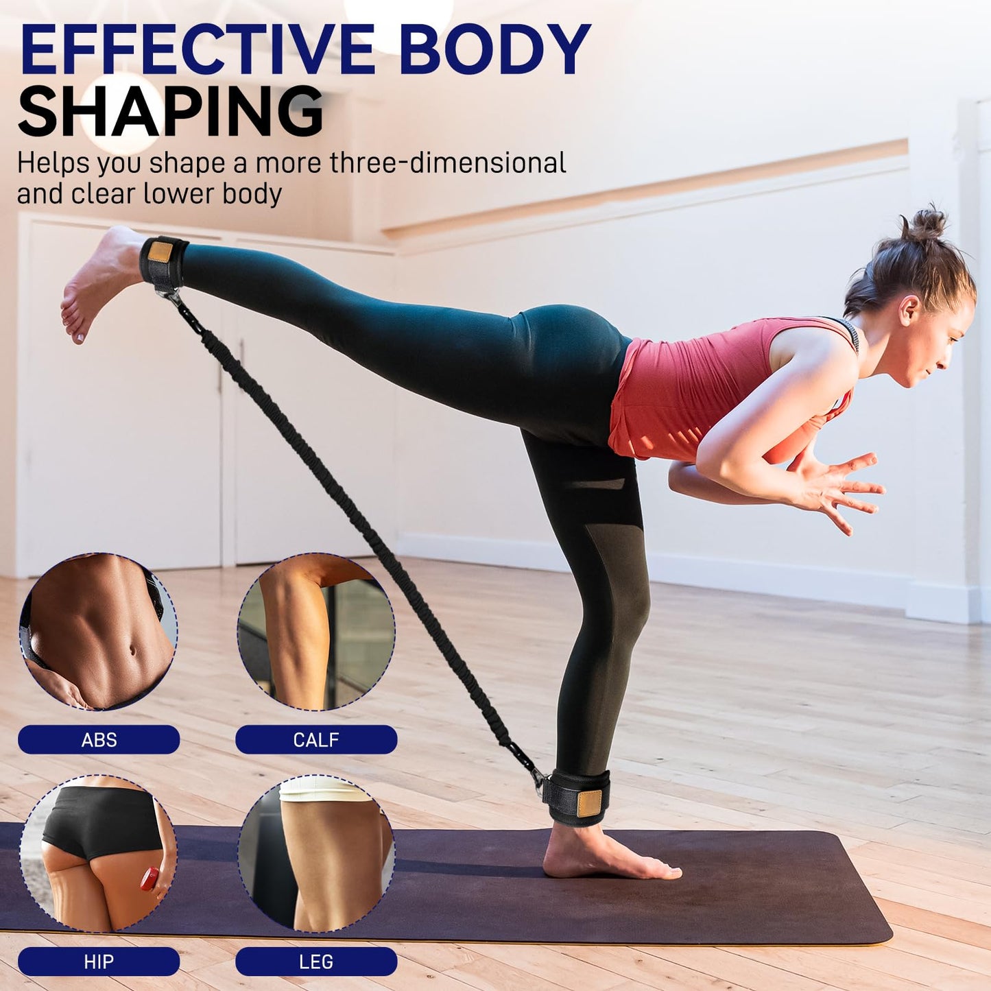 Ankle Resistance Bands with Cuffs Leg Strength Bands for Women Glutes Hip Building Exercise Bands for Working Out Fitness Yoga Martial Arts Ankle Straps for Butt Lift Exercise Equipment (Black-60lb)