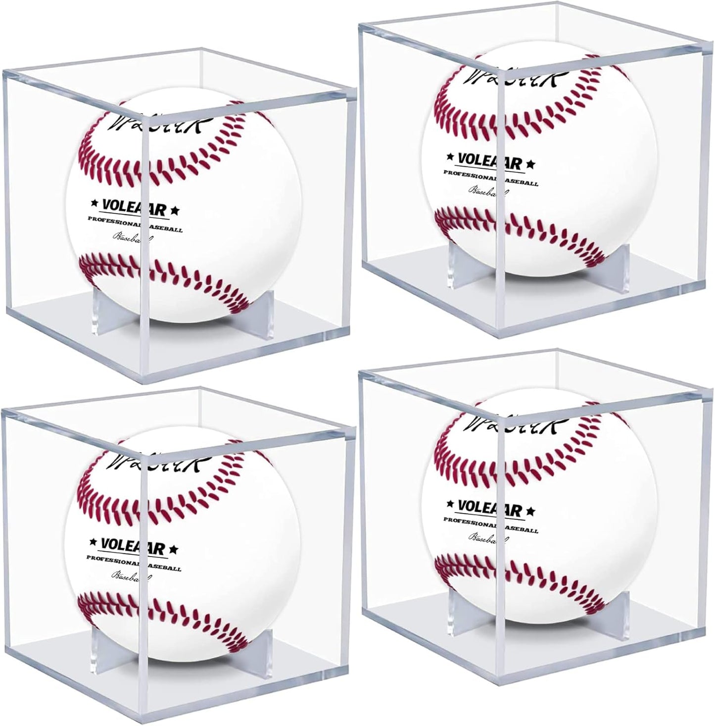 Skiennix Baseball Display Case - UV Protected Acrylic Holder for Autograph Memorabilia | 4 Pack Clear Cube