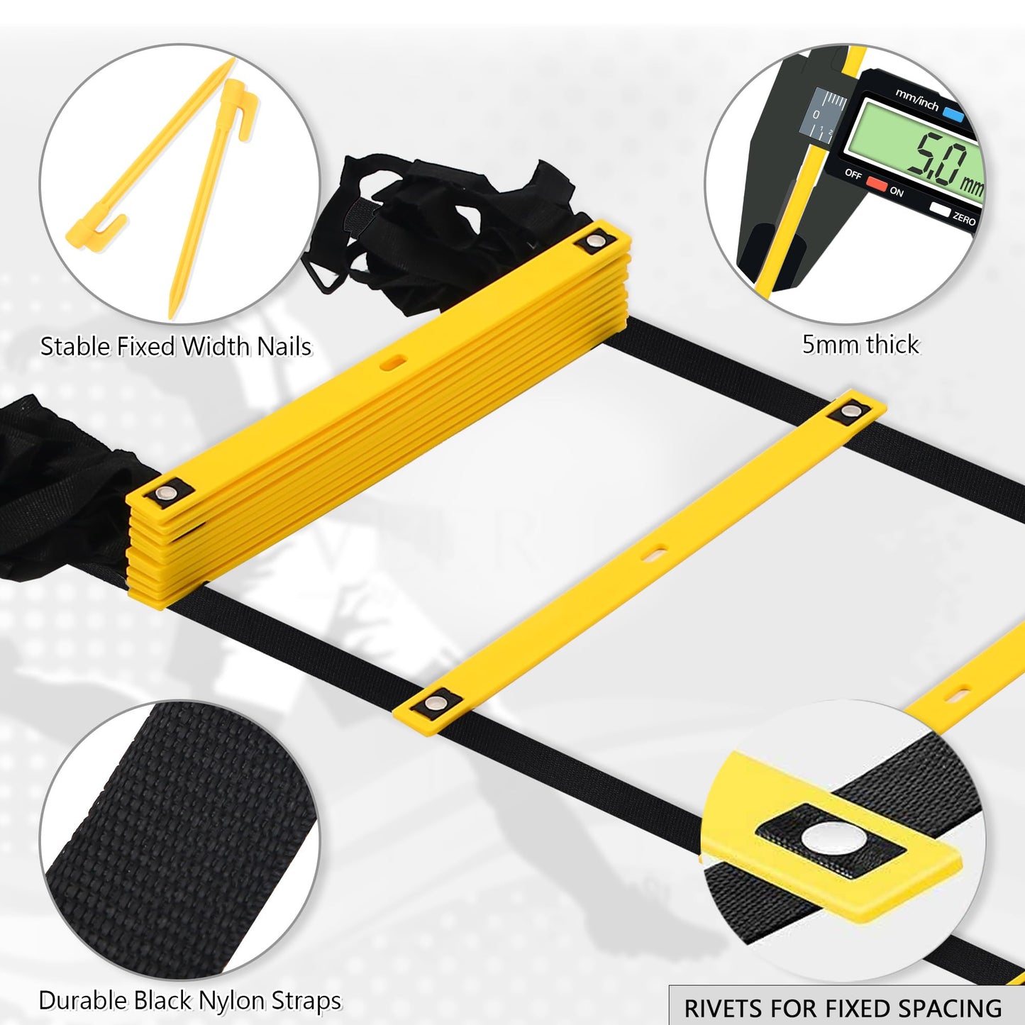 Camkinger 20ft 12-Rung Agility Ladder, No-Tangle Speed Training for Soccer