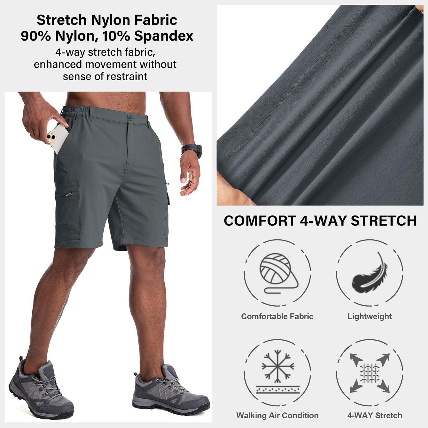 Jessie Kidden Mens Outdoor Casual Expandable Waist Lightweight Water Resistant Quick Dry Fishing Hiking Shorts (6222 Iron Grey 40)