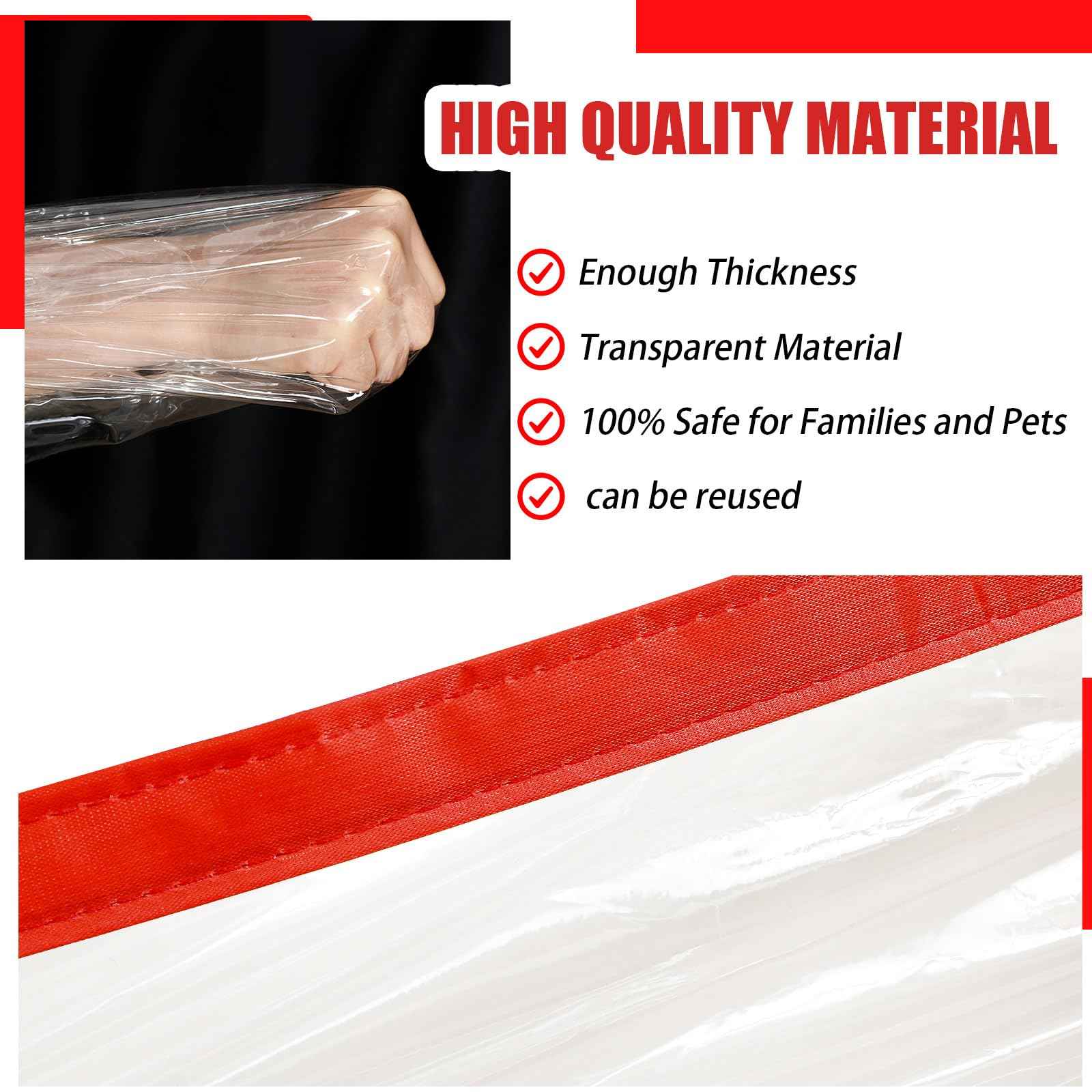 Preboun 1 Set Magnetic Dust Barrier Zipper Door Kit 4' x 7.5' Construction Barriers Dust Door Plastic Doorway for Construction Self Closing Curtain for Doorways Room (Red)