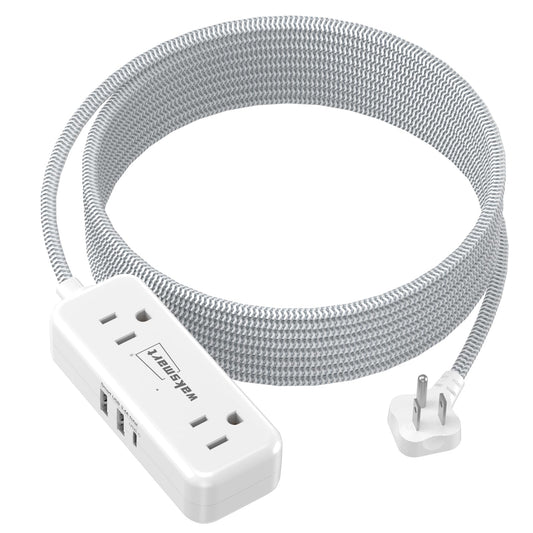 Flat Plug Extension Cord 20 FT with 4 AC Outlets 3 USB Ports (5V/3.4A 17W), 20Ft Long Braided Cord for Home Office College Dorm