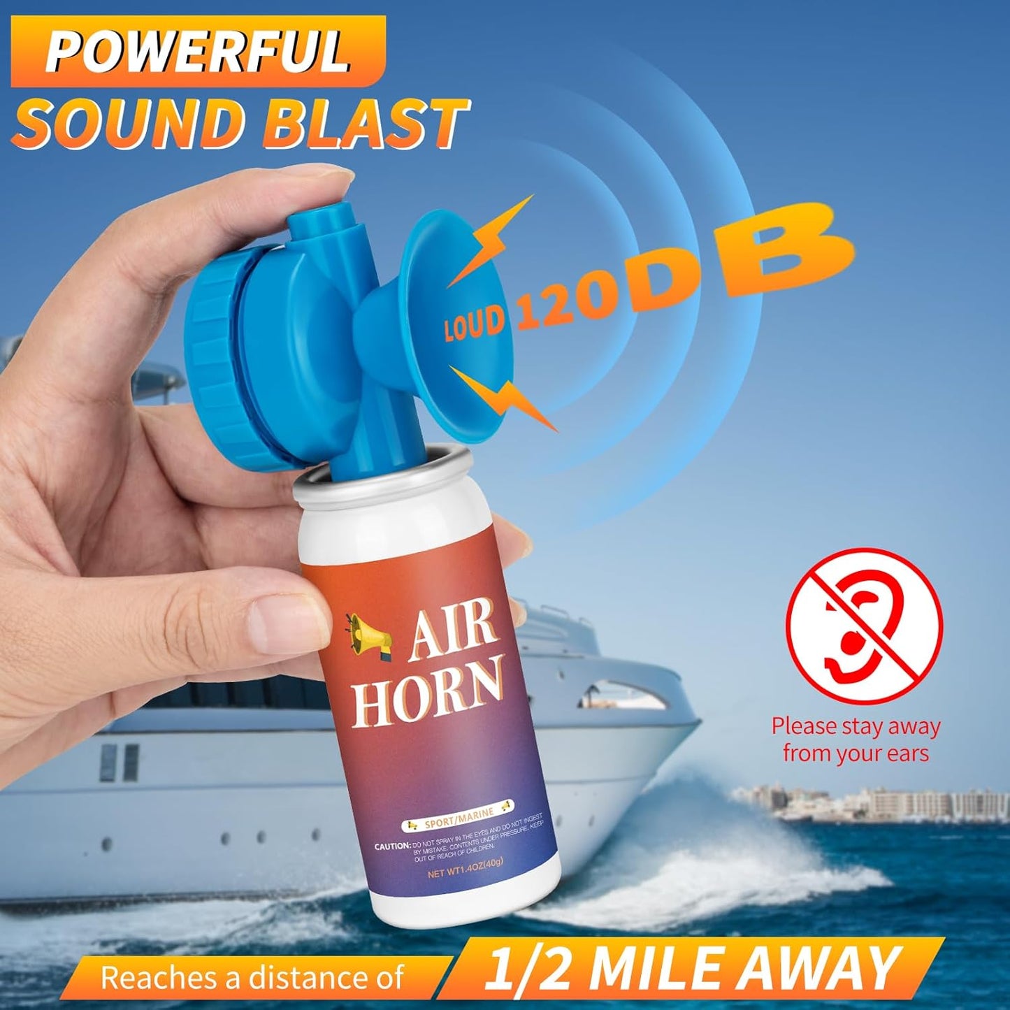 Air Horns | Loud Marine Safety Air Horns - 1.4oz Mini Handheld for Boating, Camping & Events