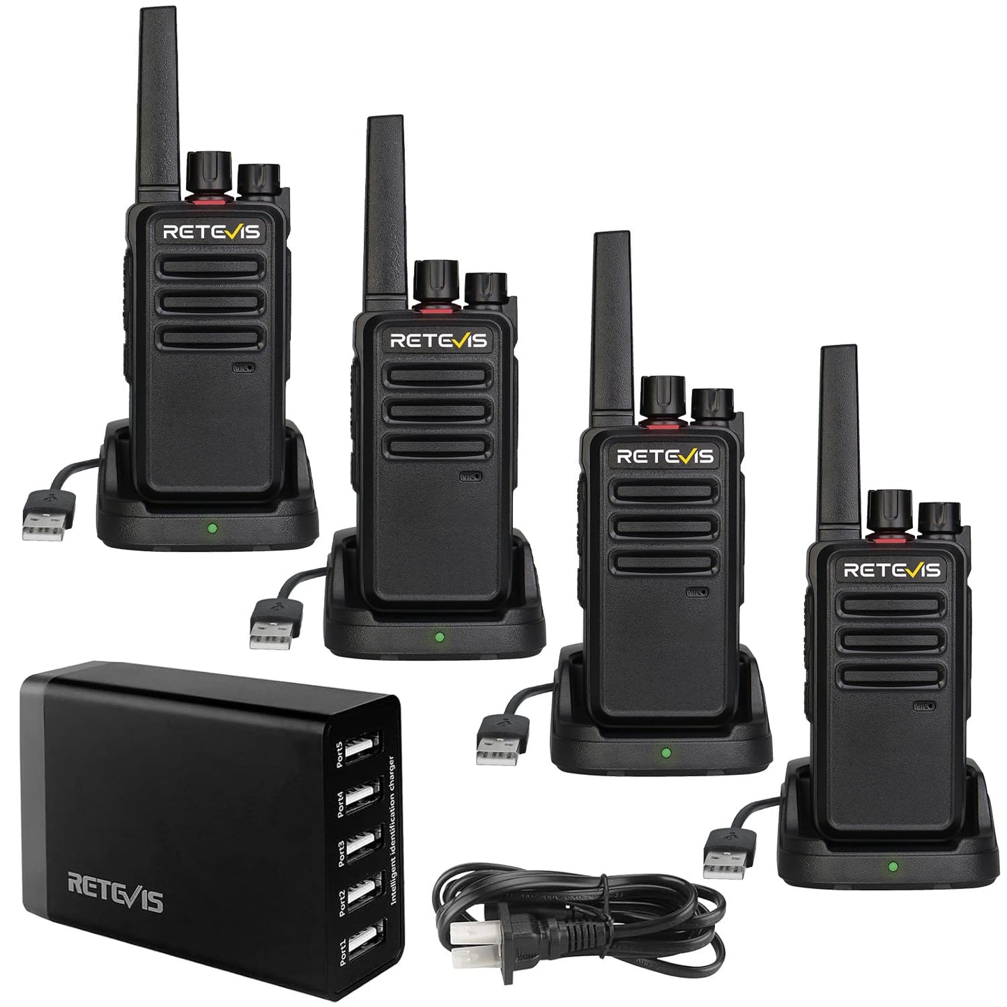 Retevis RT68 Two Way Radios Long Range,Walkie Talkies for Adults Rechargeable with 5 Port USB Charging Station,Portable FRS Two-Way Radios Hunting Outdoors Hiking Road Trips(4 Pack)