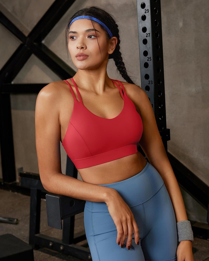 RUNNING GIRL Sports Bras for Women,Strappy Crisscross Back Running High Impact Sports Bra with Removable Cups(2310Deep Red_M)