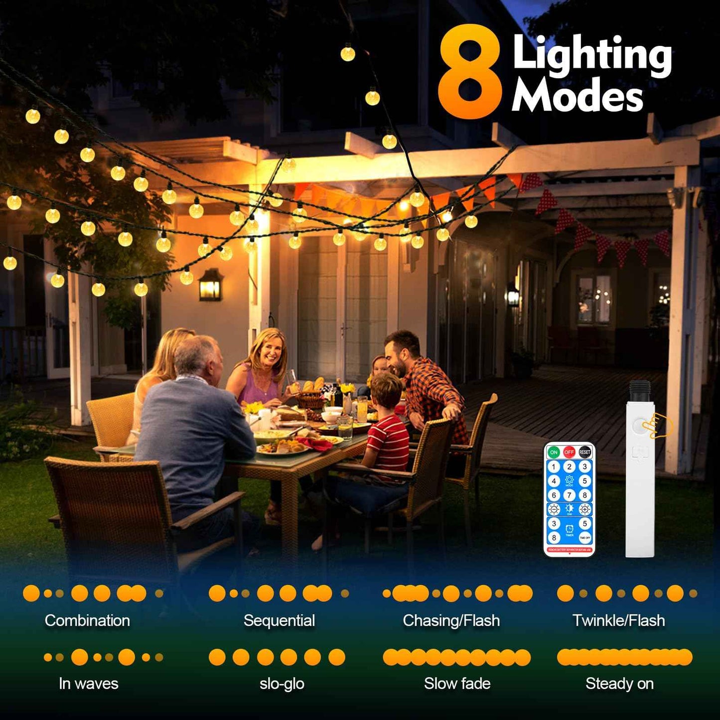 SMY Lighting 16FT Rechargeable Battery Operated 30 LED Crystal Globe String Lights Outdoor/Indoor, Patio Hanging Lights with Remote Timer,Waterproof 8 Lighting Modes for Camping Garden Christmas Décor