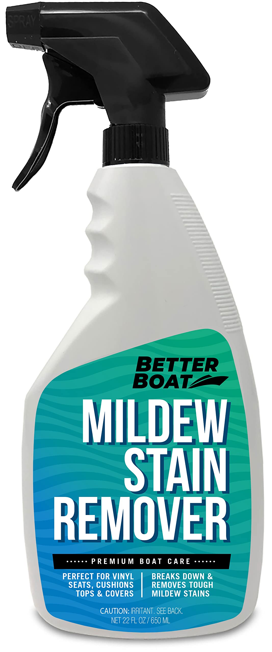 Better Boat Mold and Mildew Stain Remover 22oz Spray for Fabric Vinyl Tile Grout, Removes Mold Stains on Boat Seats Bathroom Shower Patio Furniture Carpet Canvas