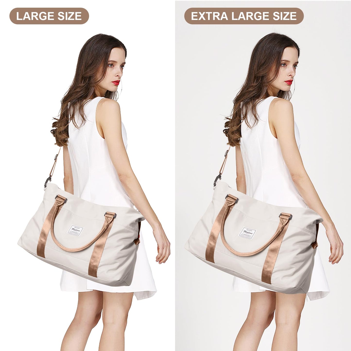 Travel Duffel Bag,Weekender Overnight Bag for Women,Carry-on with Wet Pocket,Extra Large,Beige & Brown