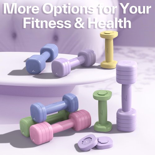 Adjustable Dumbbell Set of 2: Sportneer 4 in 1 Free Weights Dumbbells Set for Women, Hand Weights for Women at Home, Each 2lb 3lb 4lb 5lb Weights with Soft Rubber Handle for Home Gym Exercise Training (Aura Lavender)