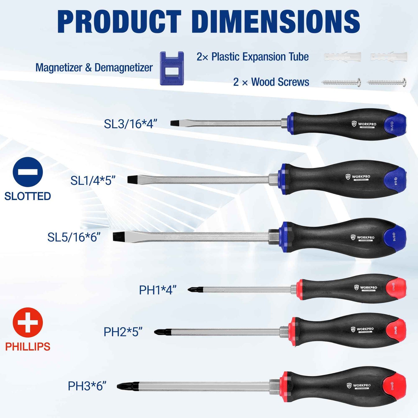 WORKPRO Magnetic Screwdriver Set 12-Piece, Go-Thru Screw Driver Set Kit with Wall Mount Rack, Includes Slotted & Phillips Screwdrivers, Magnetic Screwdriver with Magnetizer Demagnetizer Tools
