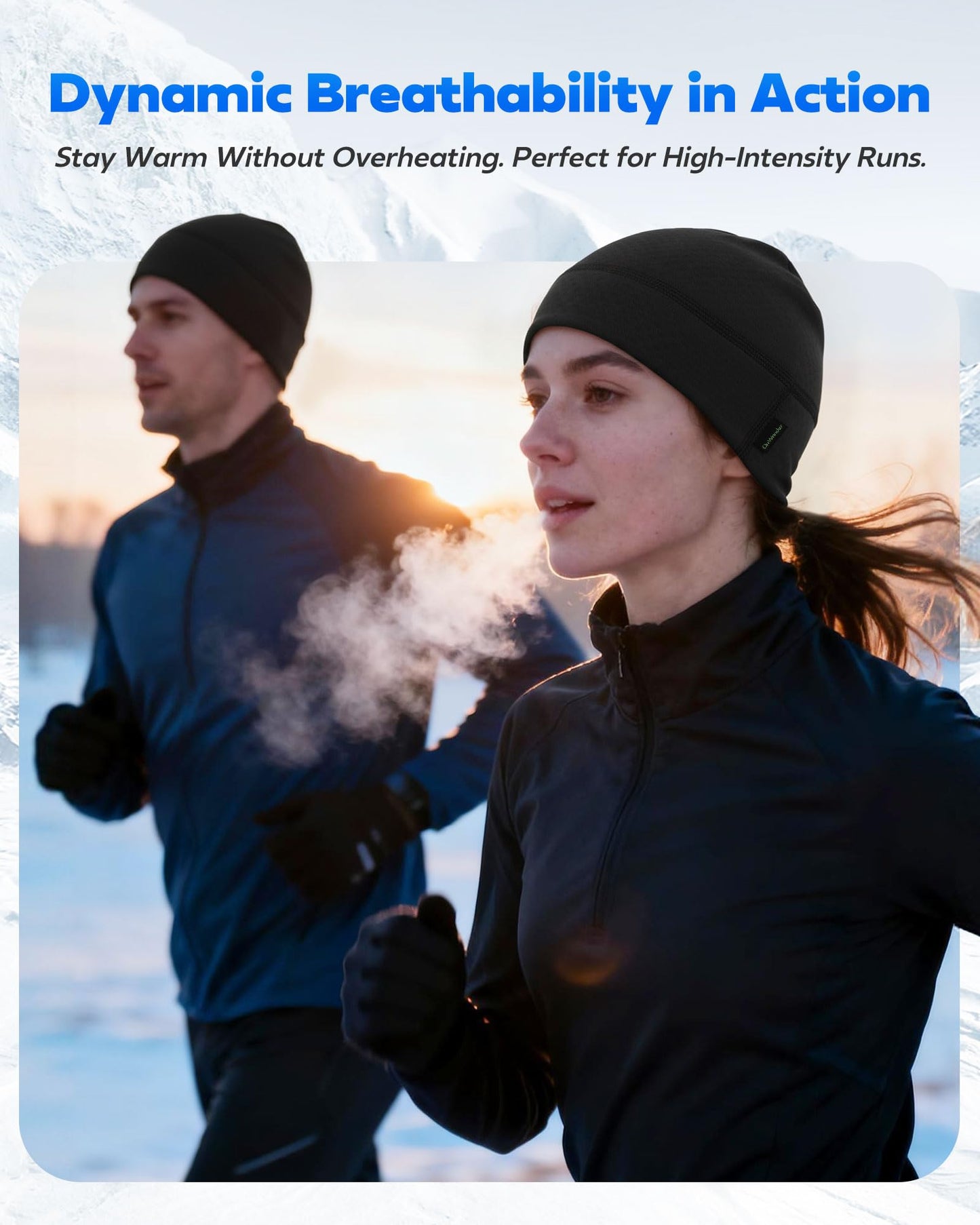 OnWander Winter Sports Beanie for Men Women - Uni-Directional Sweat Transport Thermal Skull Cap, Moisture-Wicking Headwear for Running Cycling Commuting Black
