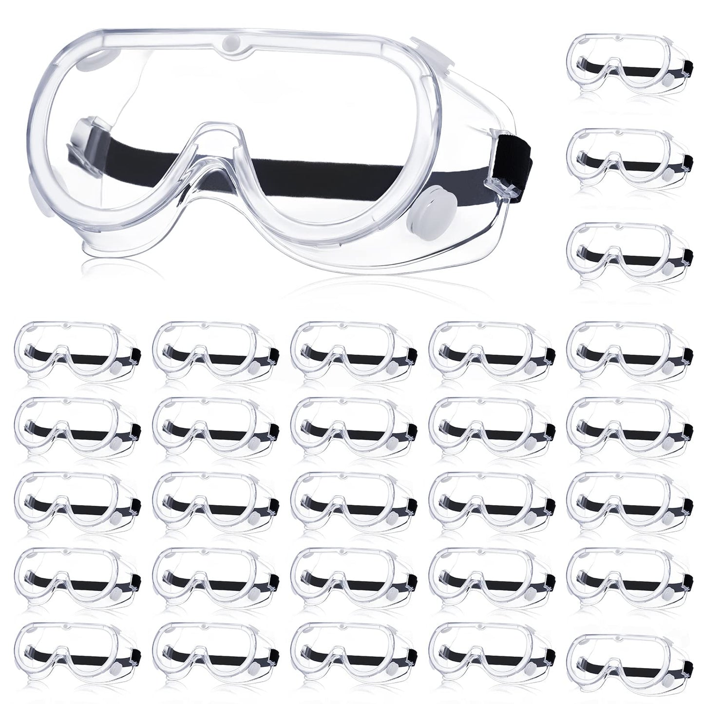 Yunsailing 30 Pack Protective Safety Goggles Clear Lab Over Glasses Anti Fog Eye Protection Goggles for Men Women(Clear, Black)