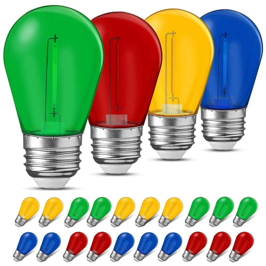 24 Pcs Colored Bulbs for Outdoor String Lights Plastic Waterproof S14 Replacement Bulbs E26 Base 1 Watt LED Bulb for Indoor Outdoor String Lights Christmas Decoration(Multicolor)