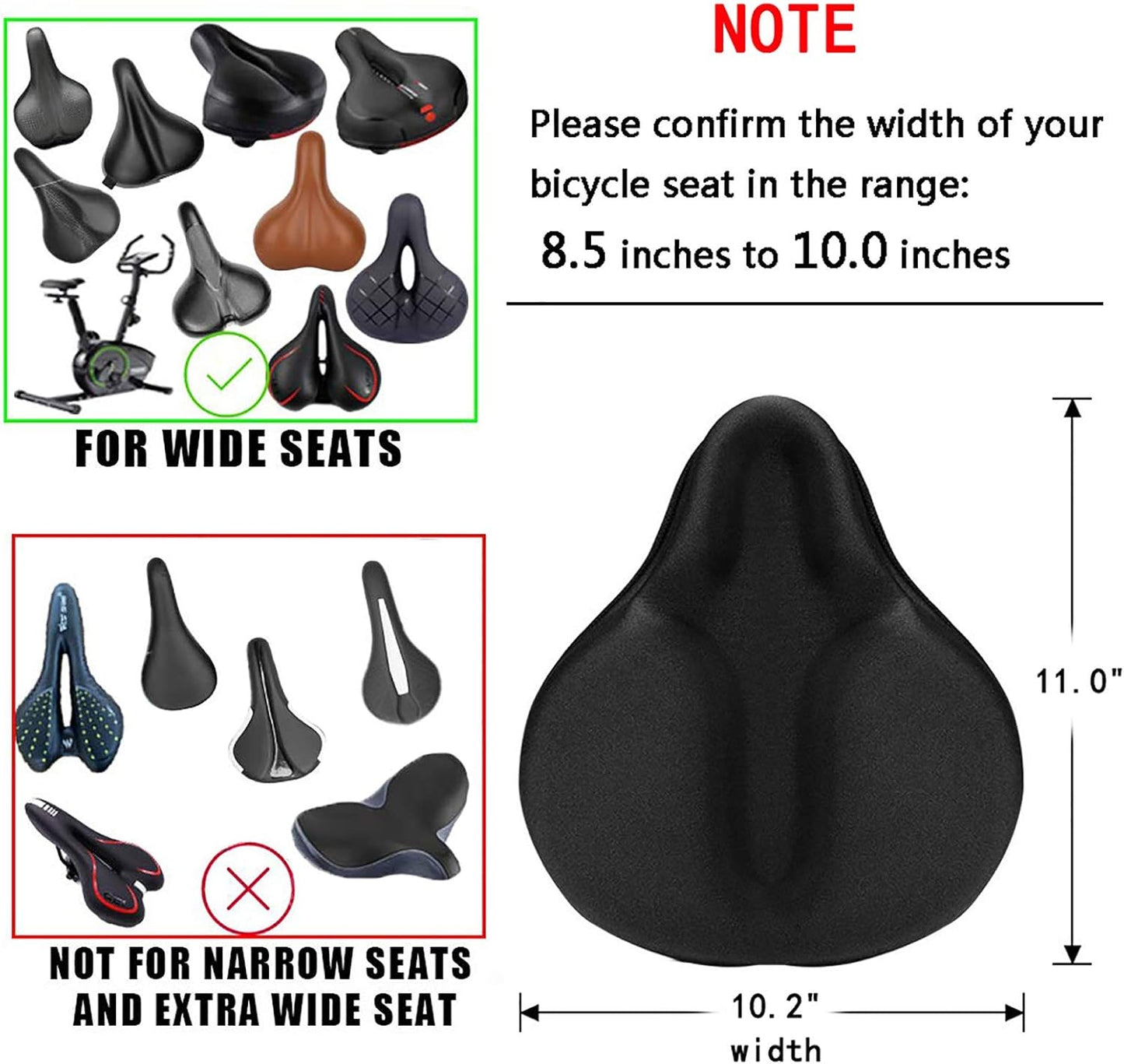 Skiennix Gel Bike Seat Cushion Cover - Comfortable & Breathable for Cruiser & Stationary Bikes | Large Size