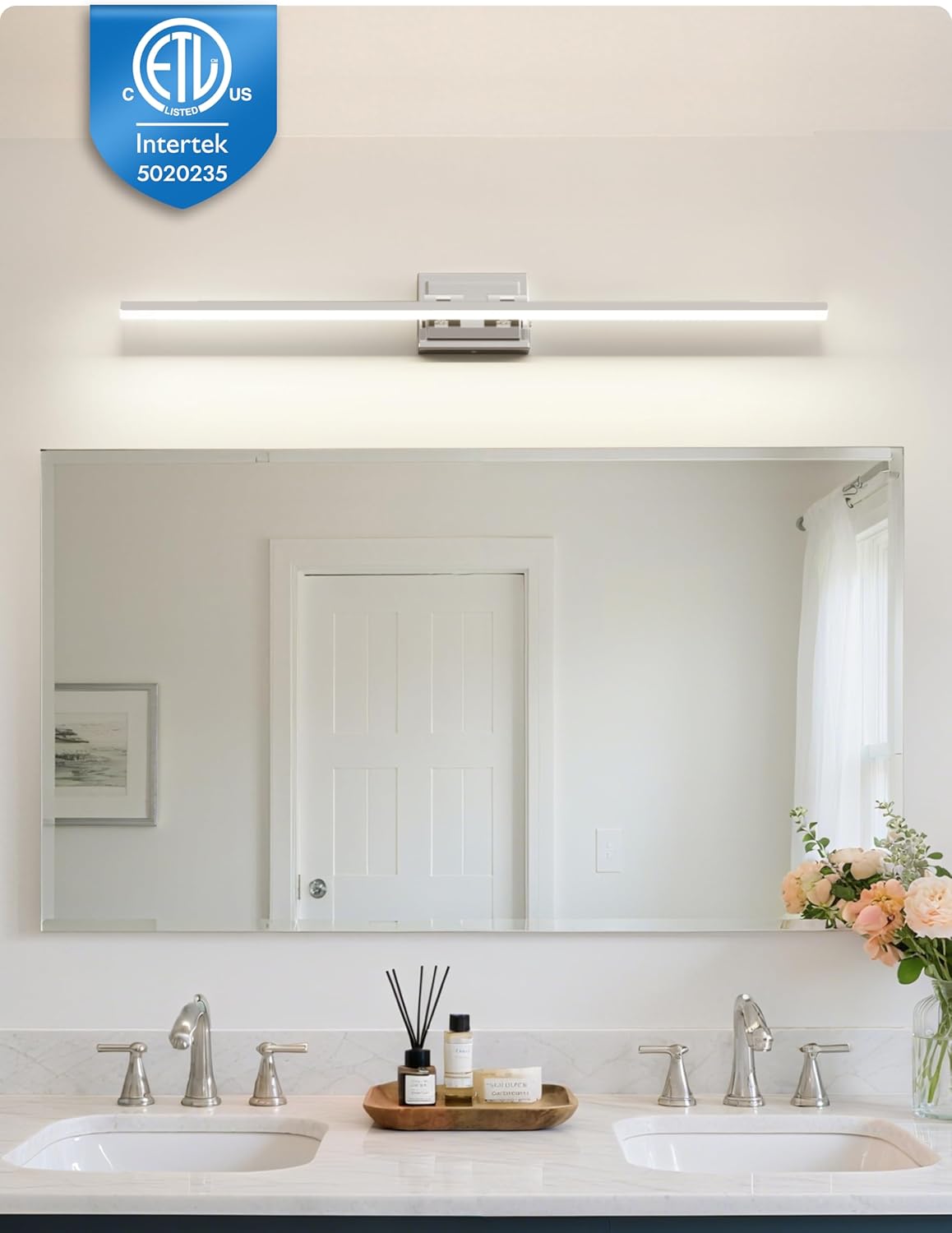 NIORSUN 24-Inch Dimmable LED Bathroom Vanity Light Fixture - Modern Black Over Mirror Lighting, 5CCT, ETL Certified