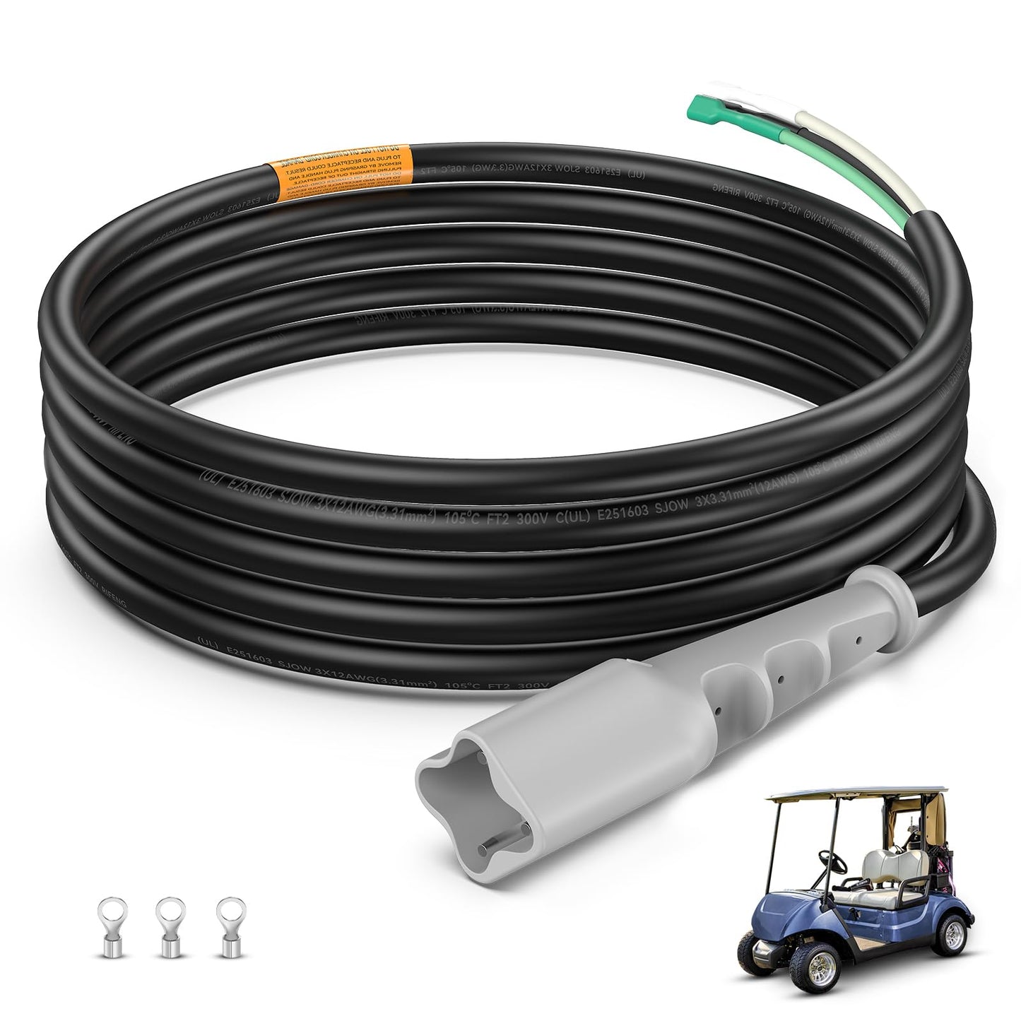 Panglong 48V Golf Cart Charger Cord, Fits Yamaha 2007-2016 G29/DRIVE/YDRE Electric Golf Cart With 3-Pin Plug Battery Charger, 48V Golf Cart DC Charger Cord with Plug, UL 3*12AWG, OEM #JW9-82174-00-00