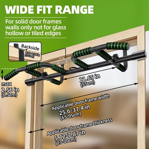 KUKZO Upgrade Pull Up Bar for Doorway with Ergonomic Grip, Max Load 440 lbs No Screws Pullup Bar for Home Gym Indoor Exercise Strength Training, Authorized Under US Patent