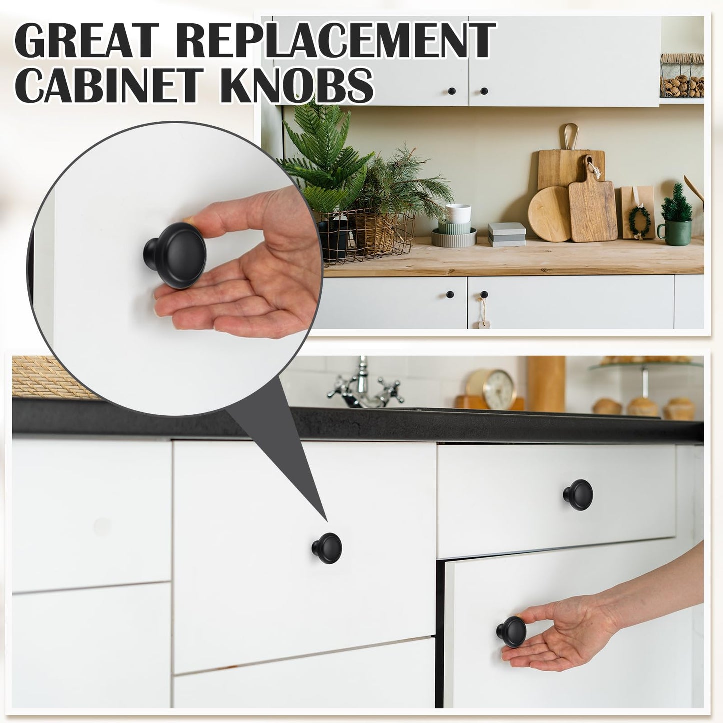 Ripeng 24 Pieces Round Kitchen Cabinet Door Knobs Black 1.2 Inch Cupboard Knob Solid Kitchen Drawer Pulls Cabinet Door Cupboard Hardware Dresser Handles with Screws for Dresser Drawer (1.2 Inch)