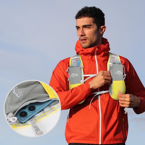 IX INOXTO Running Vest for Women Men, Adjustable Chest Straps Running Hydration Vest with 500ml Soft Flask, Lightweight Breathable Reflective Hydration Backpack for Hiking (Yellow)