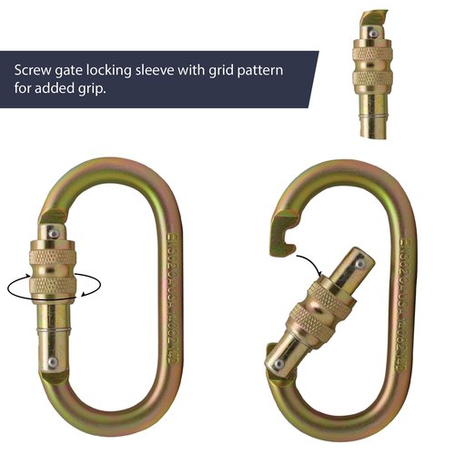 Screw Locking Carabiner 25KN (5-Pack) - Fusion Climb® Ovatti - Professional Rock Climbing Carabiner - Heavy Duty Steel Screw Locking Carabiner for Climbing, Rappelling, D Shaped