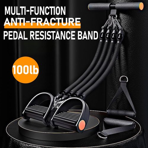2026 Upgrade Skiennix Foot Pedal Resistance Band - Adjustable 4-Tube Ankle Puller for Full Body Workouts