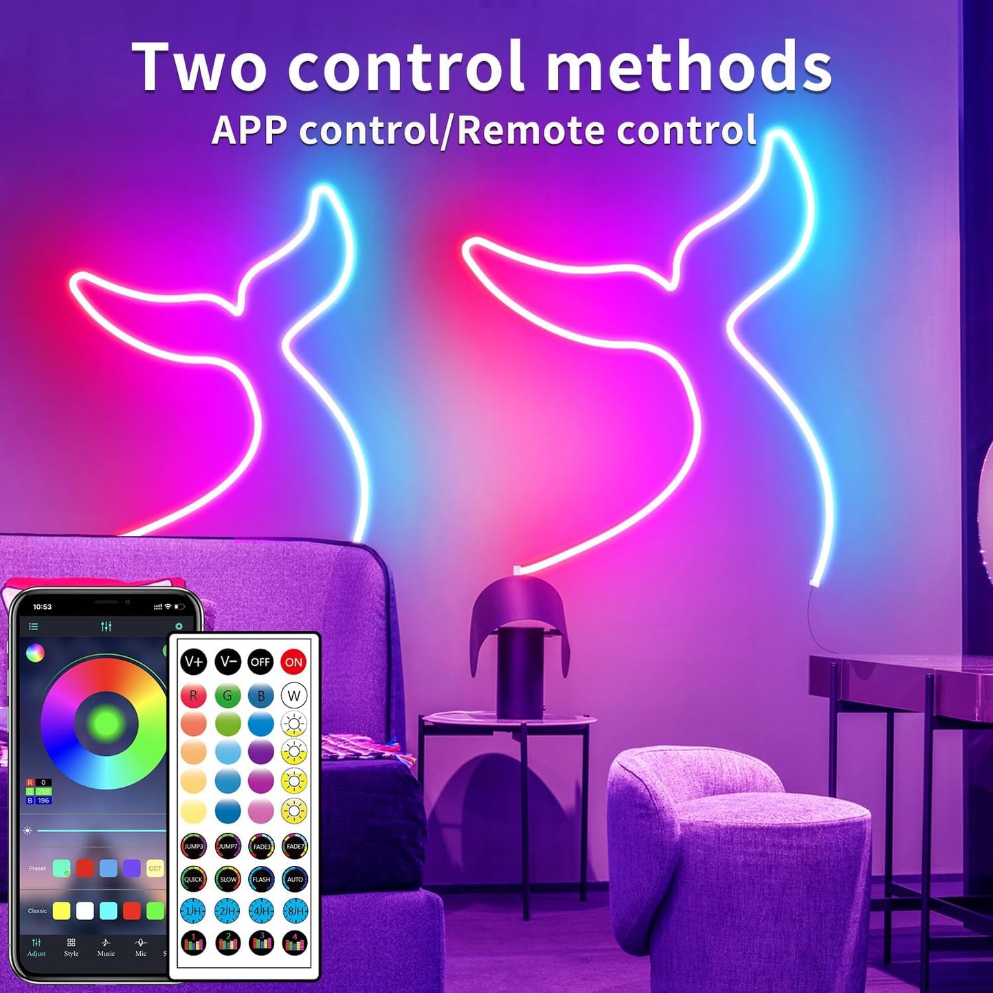 50ft RGB LED Neon Rope Lights with Remote & APP Control - Waterproof Flexible Strip for Bedroom & Outdoor Décor