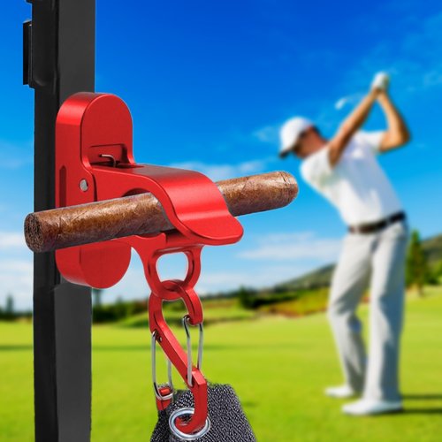 Magnetic Golf Holder Clip for Golf Cart with Hook Design, Aluminum Alloy Golf Cart Hold with Secure Grip & Hook & Loop Strap, Golf Cart Accessories, Ideal Golf Gifts for Men - Red