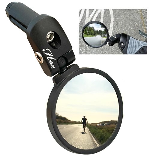 Hafny Bike Mirror, Bike Bar End Mirror, Unbreakable Stainless Steel Lens, Safe Adjustable Rearview Mirror, Cycle, E-bike, HF-MR083/HF-M851-FR03 (Black 62mm Dia)