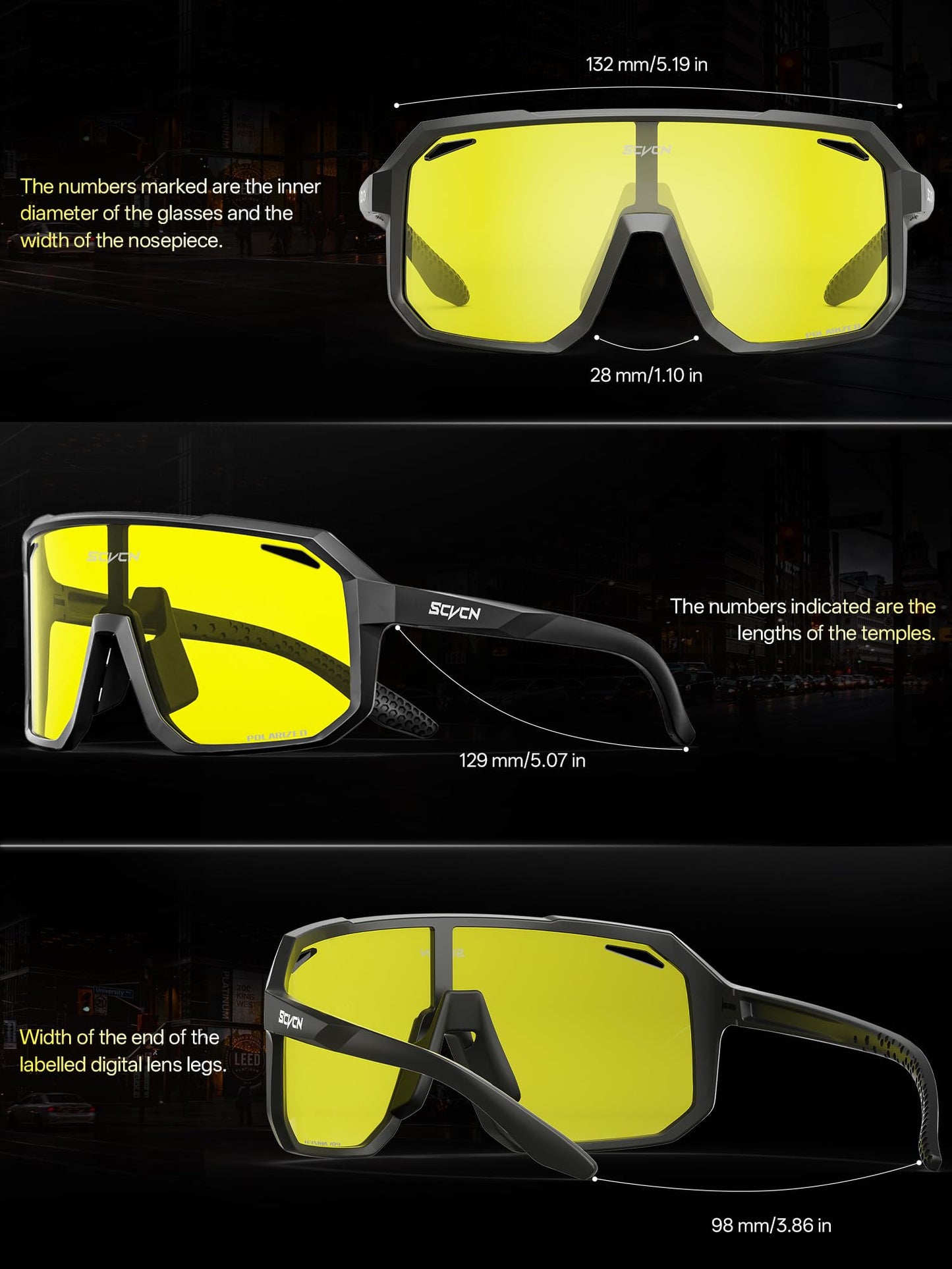 SCVCN Night Vision Driving Glasses Anti Glare Polarized Yellow Lens Women Men Goggles Sport Sunglass Bicycle MTB Running Cycling Mountain Bike Biking BMX Fishing Running 501