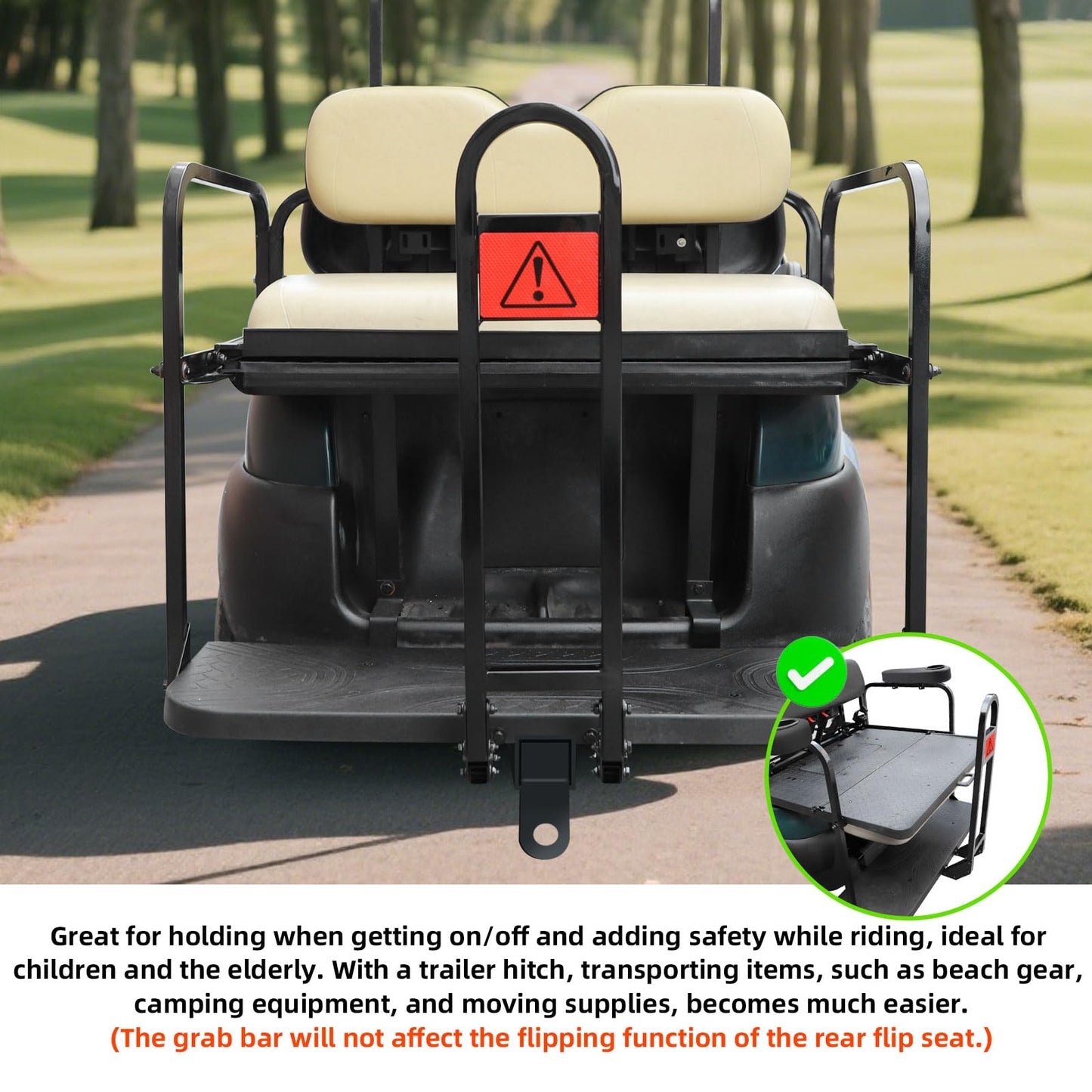 Roykaw Golf Cart Rear Seat Grab Bar & Trailer Hitch with Receiver Assembly Universal Compatible with EZGO Club Car Yamaha, Convenient to Tow and Easy to Instal