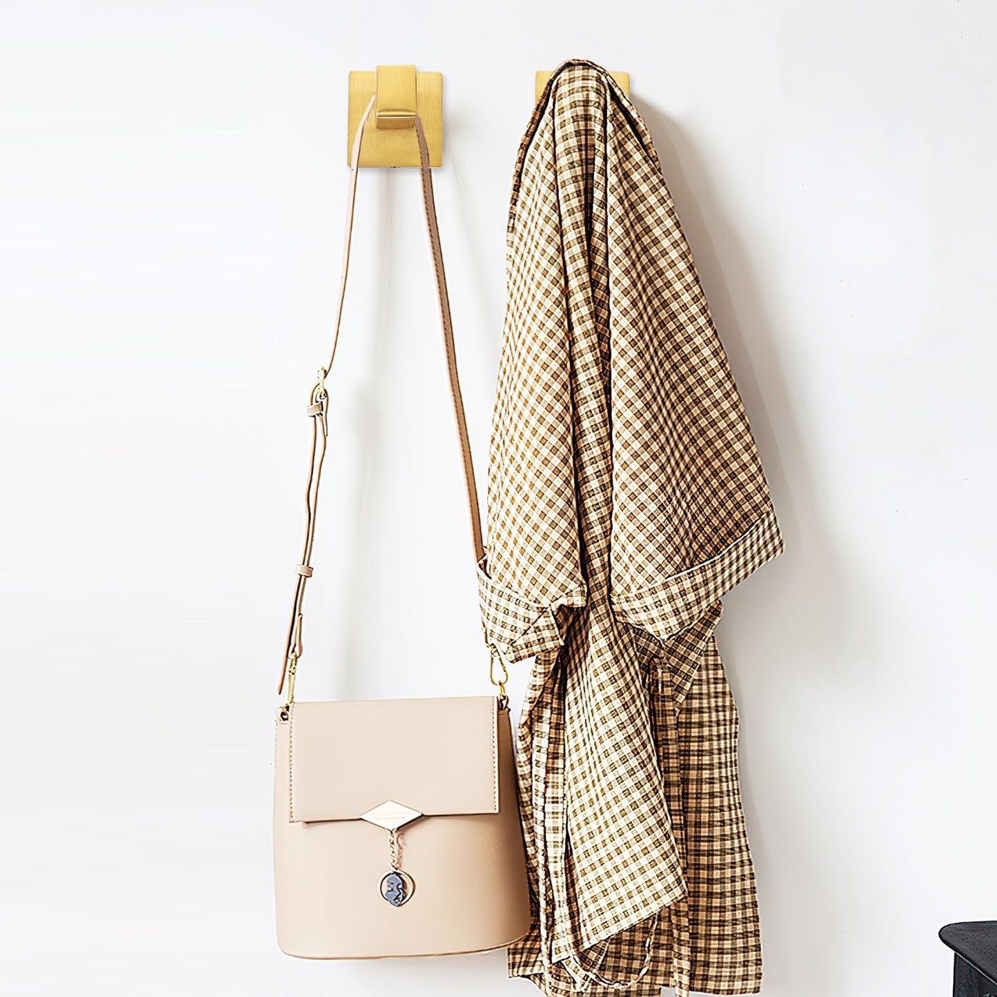 IBosins 2-Pack Towel Hooks Hand Towel Holder for Bathroom Wall Livingroom Bedroom Kitchen Closet Heavy Duty Stainless Steel Hook Hanger for Robe, Bath Towel, Coat (Square Brushed Gold)