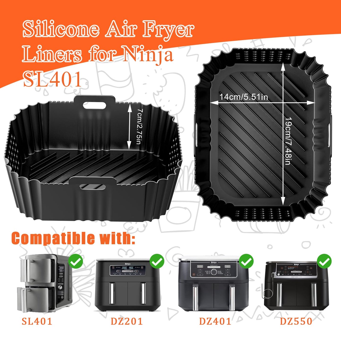 Ninja Double Stack Air Fryer Liners - Silicone Liners for 2 Basket, XL 9.5L Air Fryer