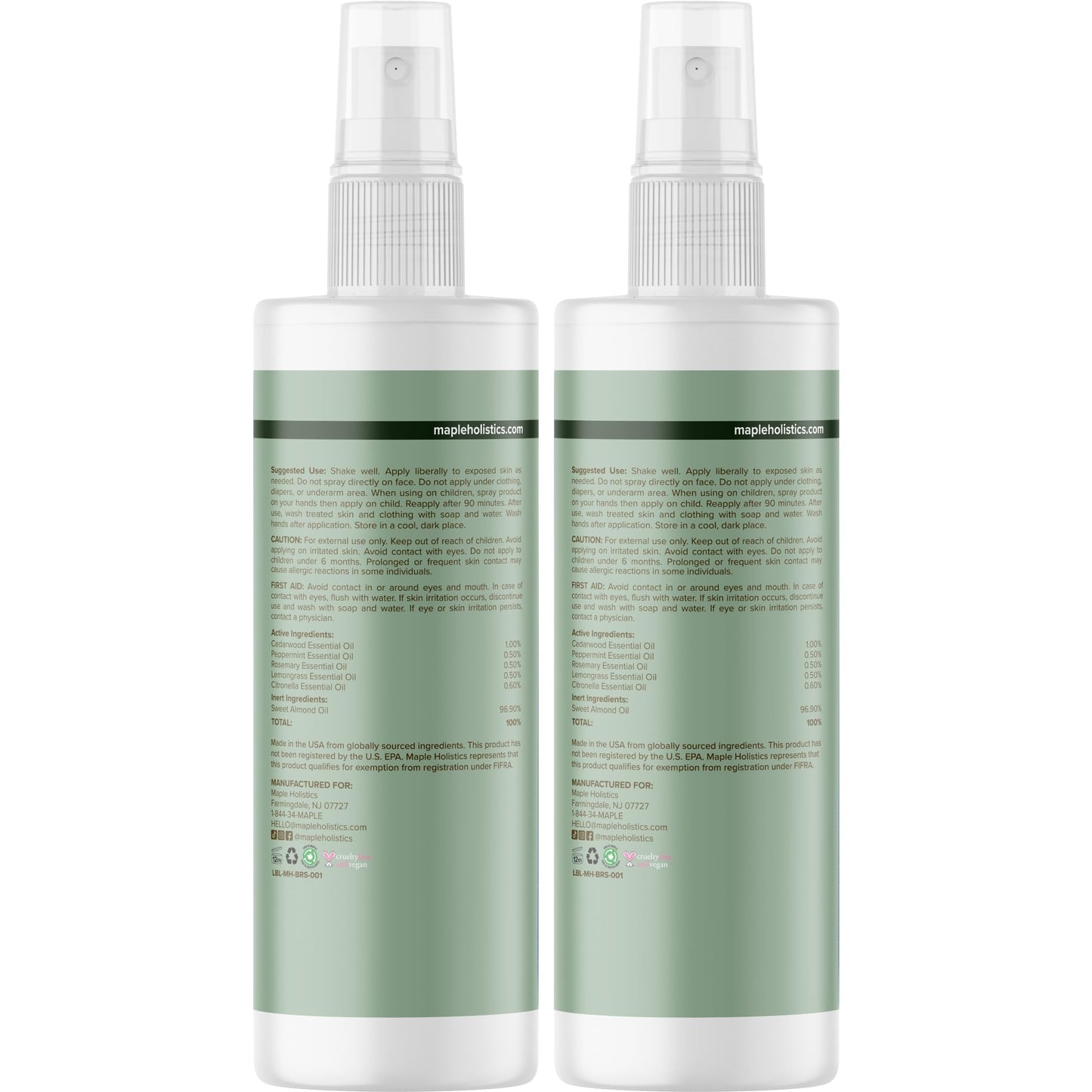 Natural Bug Repellent Spray for Body - DEET Free Bug Spray for Kids & Adults for Ticks Mosquitoes & Insects - Made with Citronella Rosemary & Lemongrass - Light Scent Vegan & Cruelty Free (8 Fl Oz)