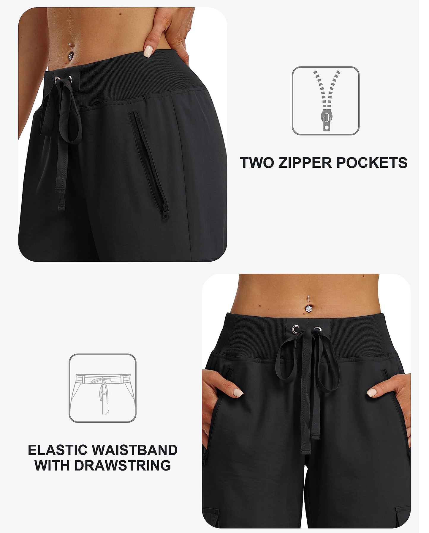MoFiz Women's Cargo Capris Pants Loose Fit Casual Hiking Pants Lightweight Quick Dry Travel Summer Pants for Women Black M