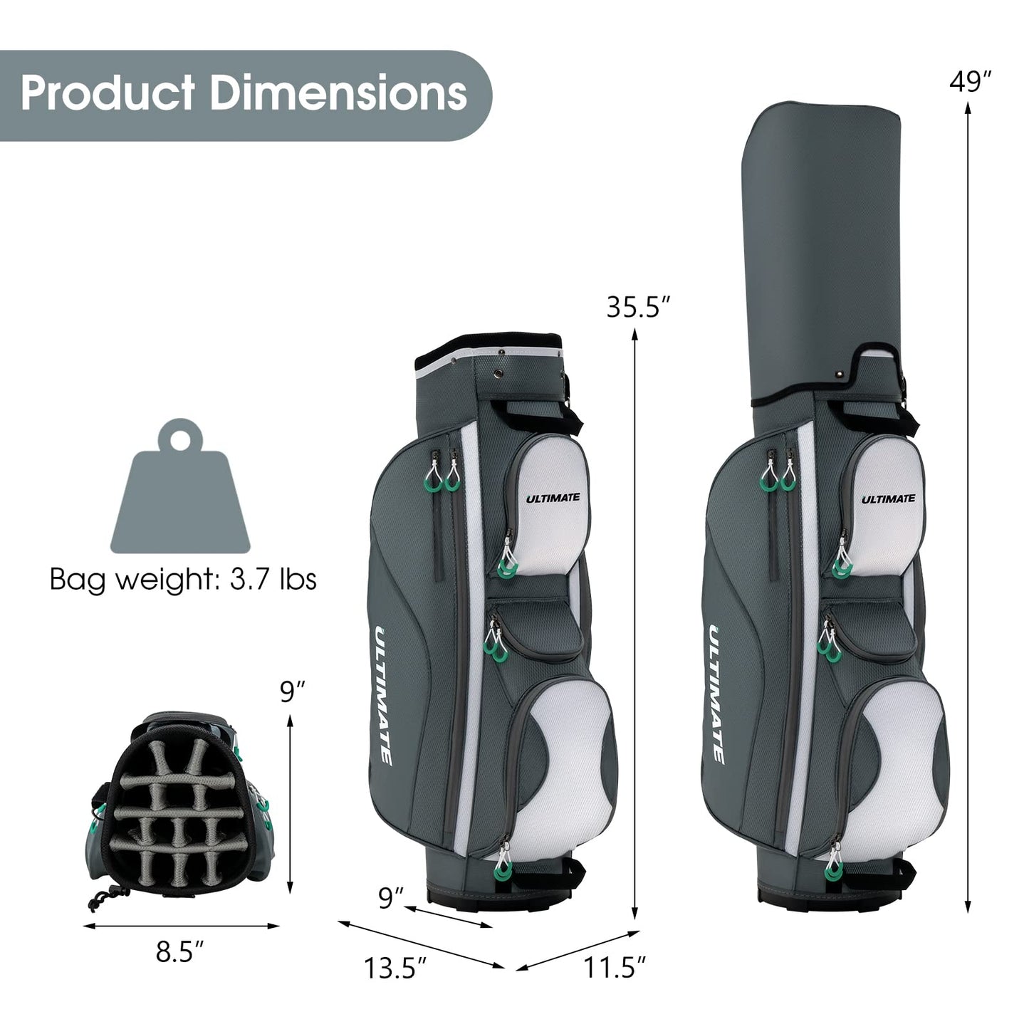 Tangkula Golf Cart Bag with 14 Way Top Dividers, Lightweight Golf Cart Bag with Shoulder Strap, 7 Zippered Pocket, Cooler Bag & Valuable Pocket, Portable Golf Club Bag with Rain Hood/Dust Cover