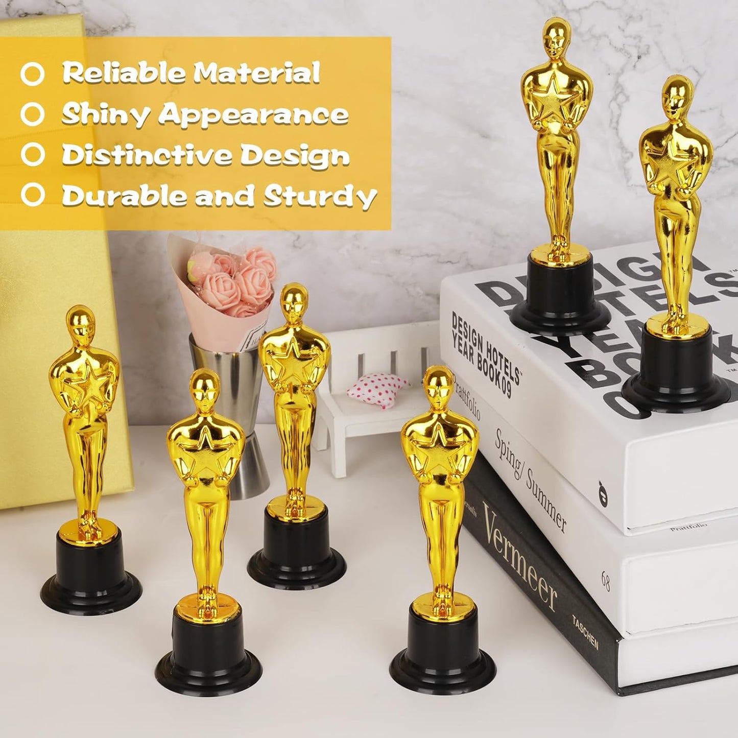 WINKIO Gold Award Trophies - Pack of 6 Mini Plastic Statues for Competitions & Events