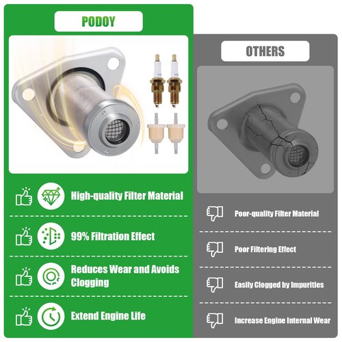 Podoy Golf Cart Tune Up Kit Compatible with EZGO TXT Medalist 4 Cycle 295cc/350cc 1994-2005 with 72368G01 Air Filter 26591G01 Oil Filter AM116304 Fuel Filter Spark Plug