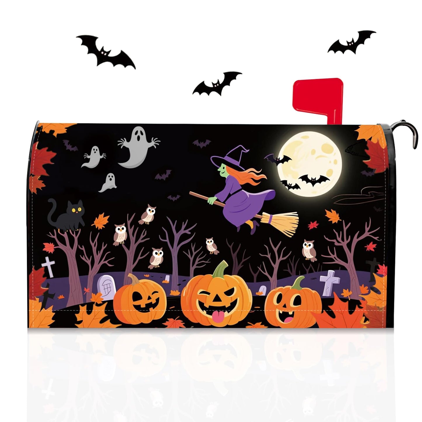 Halloween Pumpkin Mailbox Covers Magnetic Standard Size 21"x18" Happy Halloween Decorations Scary Night Ghost Witch Mailbox Wraps Fall Letter Post Cover for Holiday Home Garden Yard Outdoor Decor
