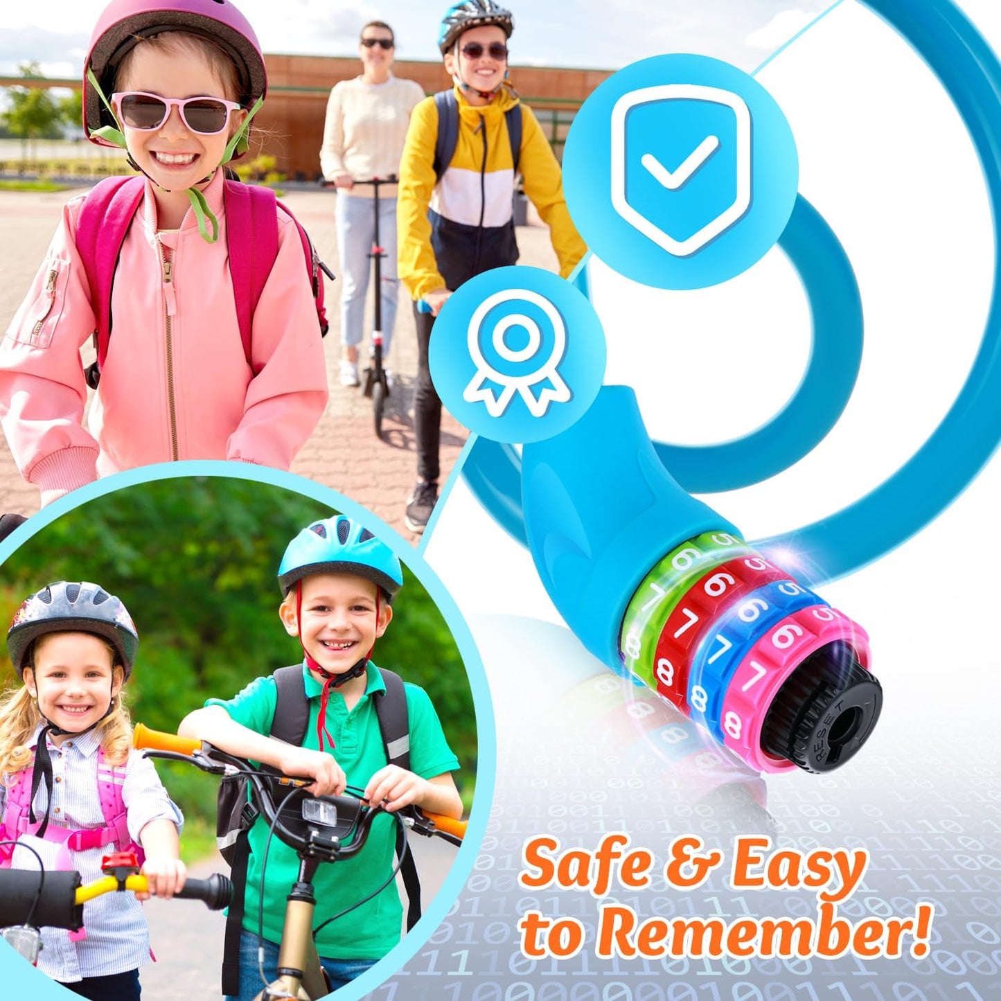 Sportneer Cable Lock - High Security 4-Digit Resettable Combination Lock | 25.6-Inch Colorful Keyless Bicycle Lock for Kids - Blue