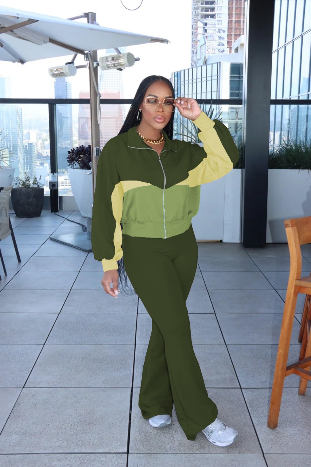 HBQ Women's Color Block 2 Piece Tracksuit Sets Long Sleeve Zip Up Crop Jacket and Flare Pants Casual Y2K Outfit-Burgundy-L
