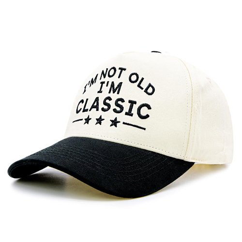 HAFOUXIGM Funny Retirement Trucker Hat for Men Women, Embroidered I'm Not Old I'm Classic Adjustable Baseball Cap for Dad Grandpa Old Man Beige/Black